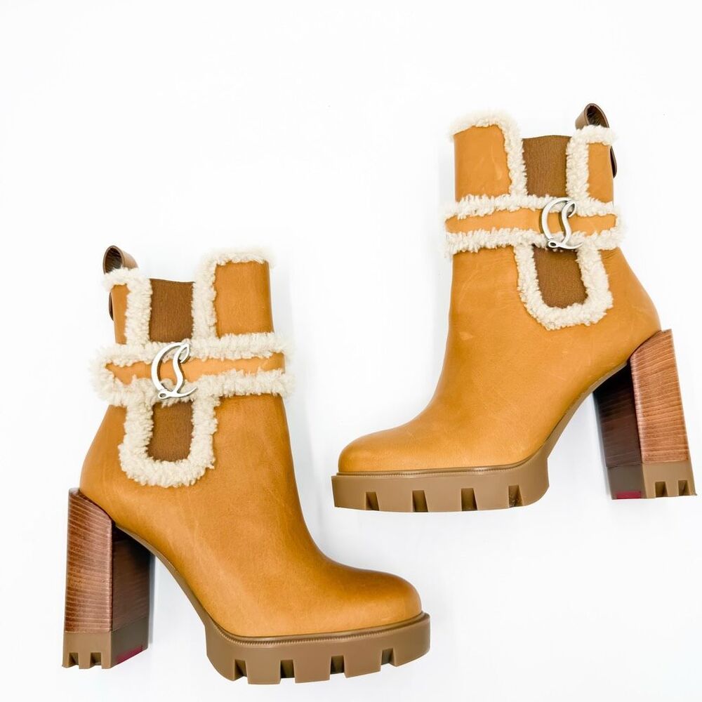 Christian Louboutin Chelsea Lug 100 Shearling High Heel Pull On Boots 37.5 - Picture 8 of 11